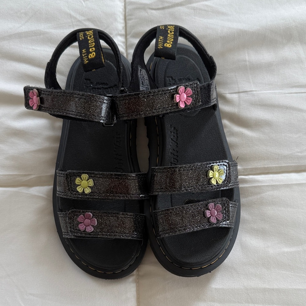 Dr. Martens Black Sandals with Colorful Floral Details